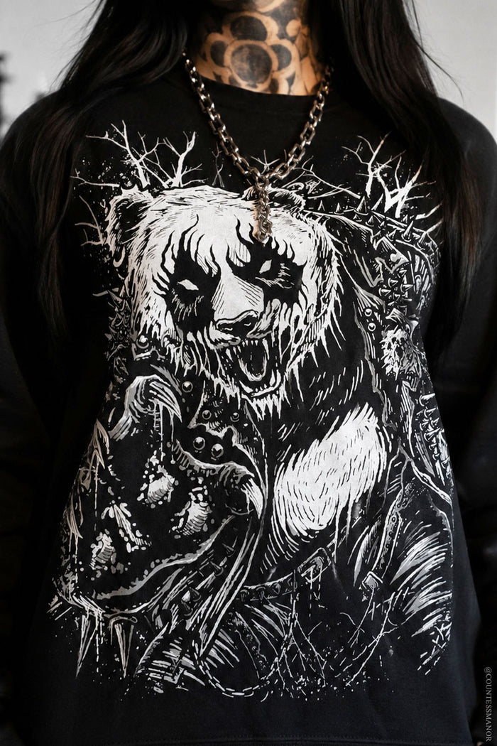 black cotton punk rock gothic panda bear sweater sweatshirt