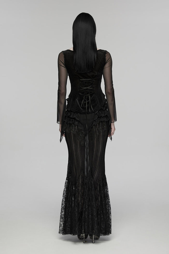 lace-up gothic long sleeve lace top