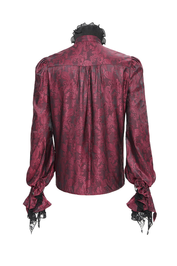 Mens red paisley shirt with ruffle and lace