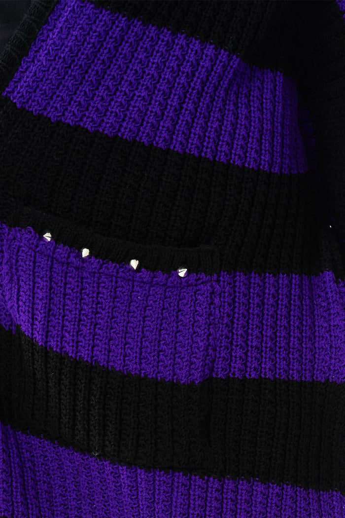emo studded oversized striped cardigan