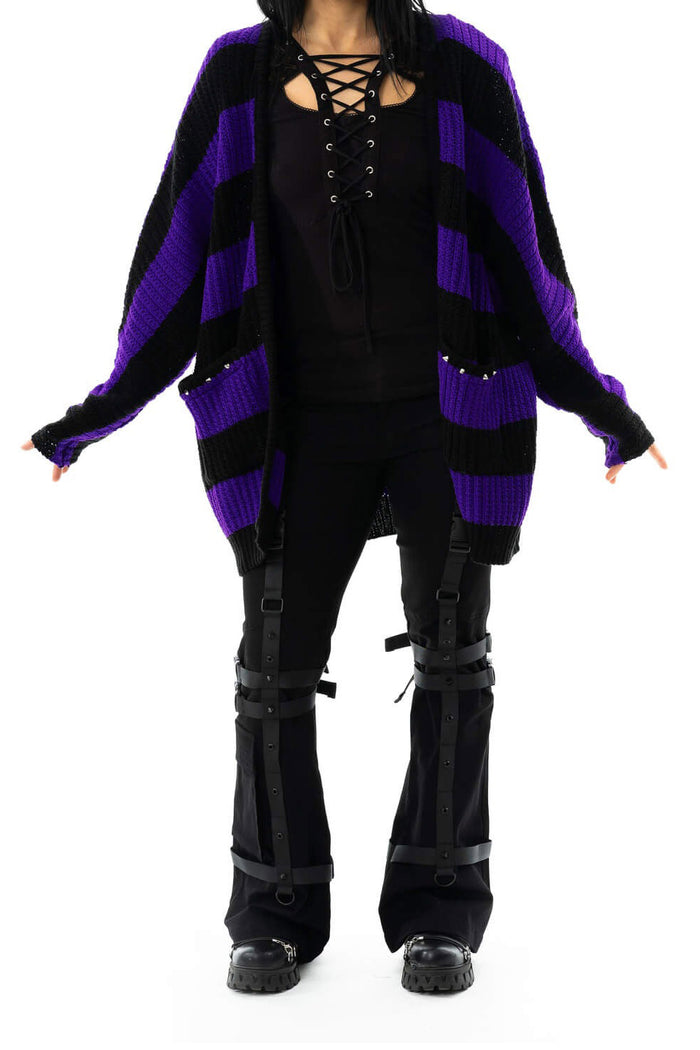 knitted punk studded oversized cardigan coat
