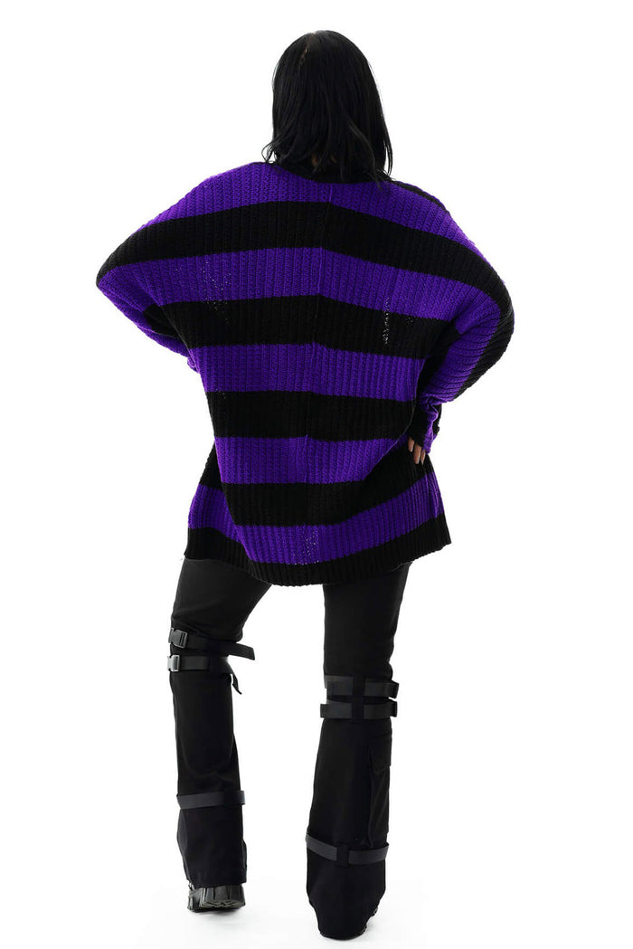 punk striped studded open cardigan