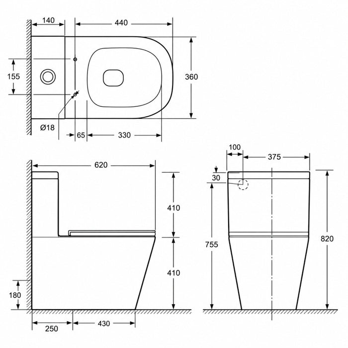 Indigo Cali Universal Rimless Toilet Suite US8002T2 - The Blue Space
