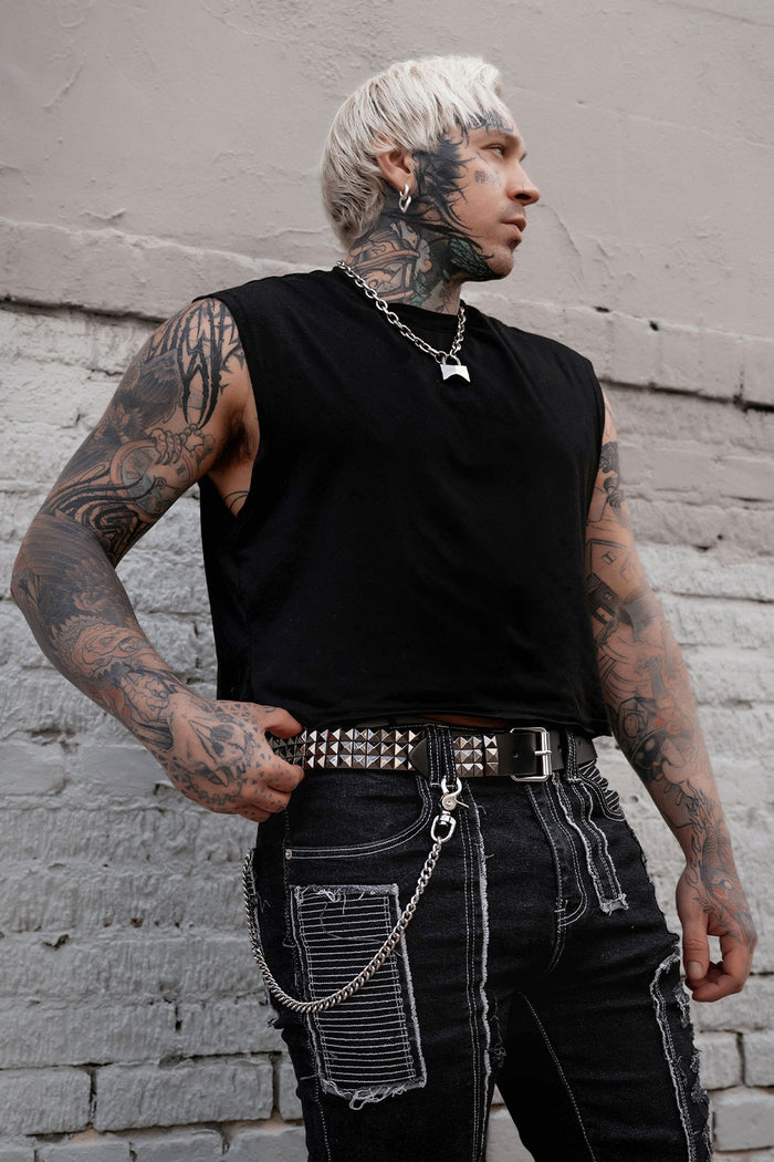 authentic leather gunmetal grey studded belt