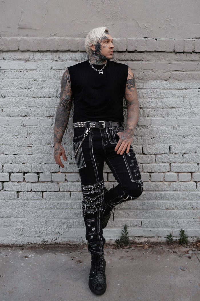 mens gunmetal grey studded belt