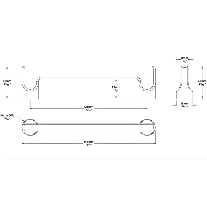Line Drawing Iver Baltimore 128mm Cabinet Pull Handle Brushed Gold PVD 17200 - The Blue Space