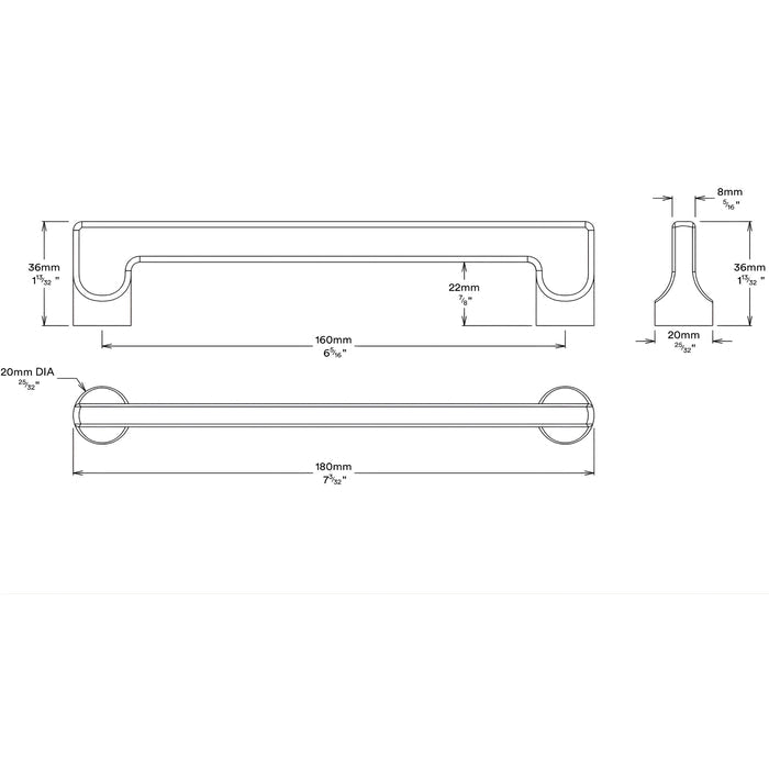 Line Drawing Iver Baltimore 160mm Cabinet Pull Handle Brushed Gold PVD 17201 - The Blue Space