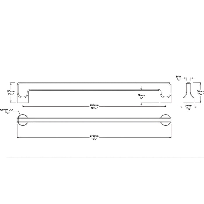 Line Drawing Iver Baltimore 256mm Cabinet Pull Handle Signature Brass 20901 - The Blue Space