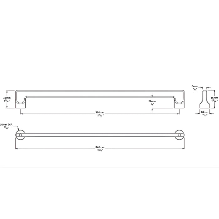 Line Drawing Iver Baltimore 320mm Cabinet Pull Handle Brushed Brass 20916 - The Blue Space