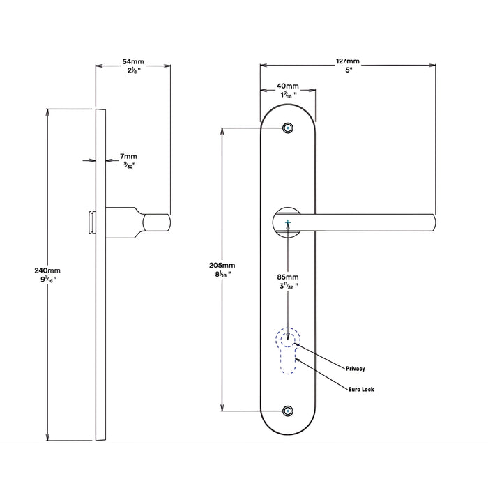 Line Drawing Iver Baltimore Lever Oval Backplate Entrance Kit with High Security Lock Brushed Brass 15226KENTR60KT - The Blue Space