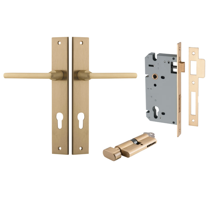 Iver Baltimore Lever Rectangular Backplate Entrance Kit with High Security Lock Brushed Brass 15702KENTR60KT - The Blue Space