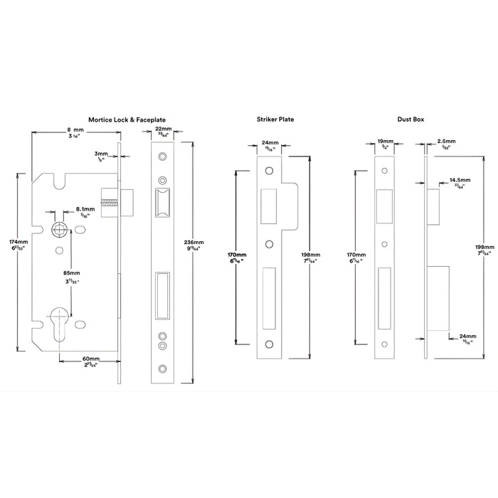Mortice Lock Iver Baltimore Lever Rectangular Backplate Entrance Kit with High Security Lock Signature Brass 10702KENTR60KT - The Blue Space