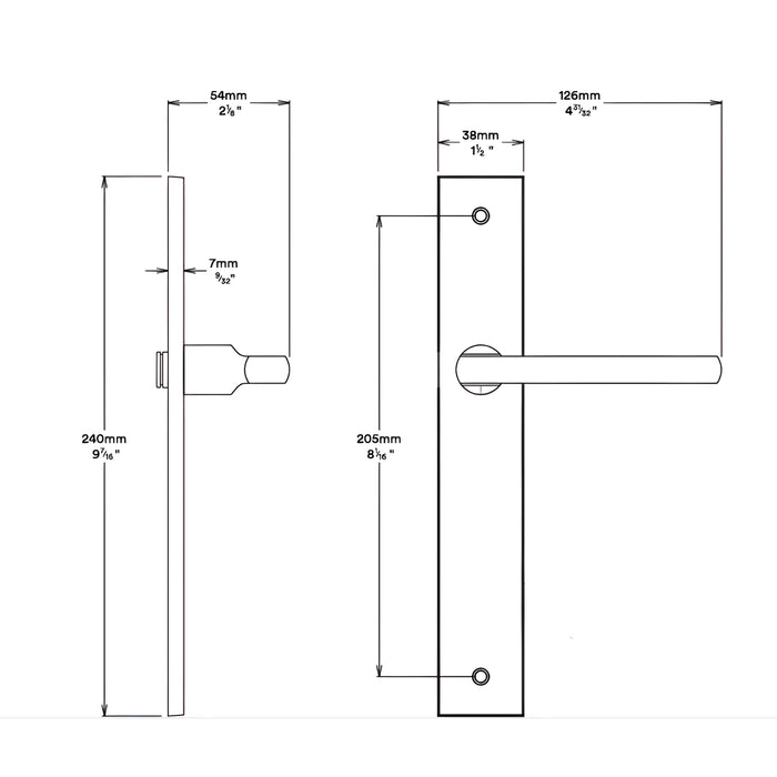 Line Drawing Iver Baltimore Lever Rectangular Backplate Passage Kit Brushed Brass 15702KPASS60 - The Blue Space