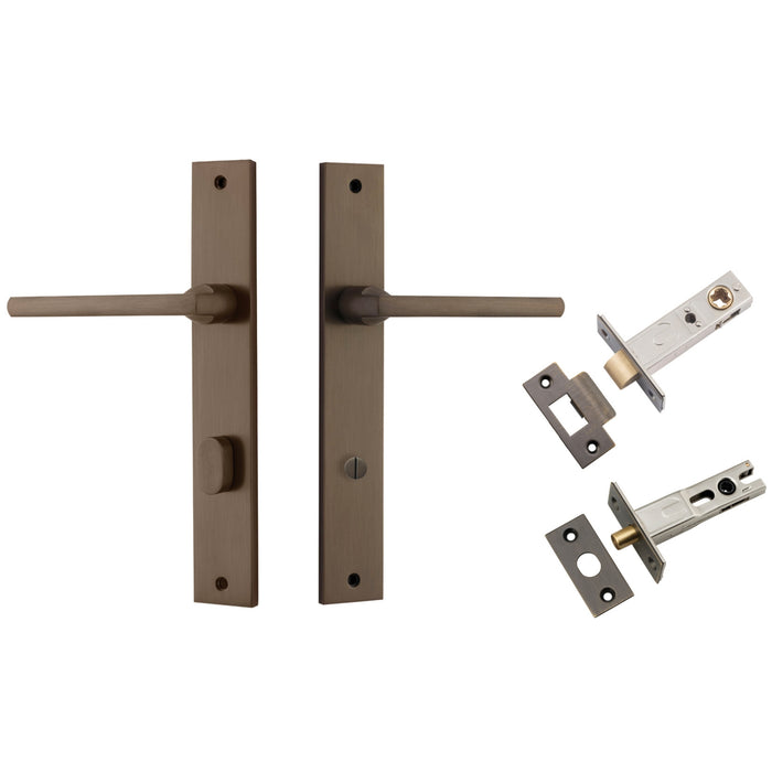 Iver Baltimore Lever Rectangular Backplate Privacy Kit with Privacy Turn Signature Brass 10702KPRIV60 - The Blue Space