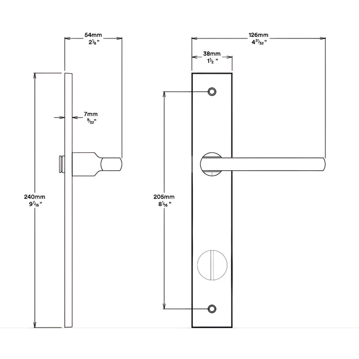 Line Drawing Iver Baltimore Lever Rectangular Backplate Privacy Kit with Privacy Turn Signature Brass 10702KPRIV60 - The Blue Space