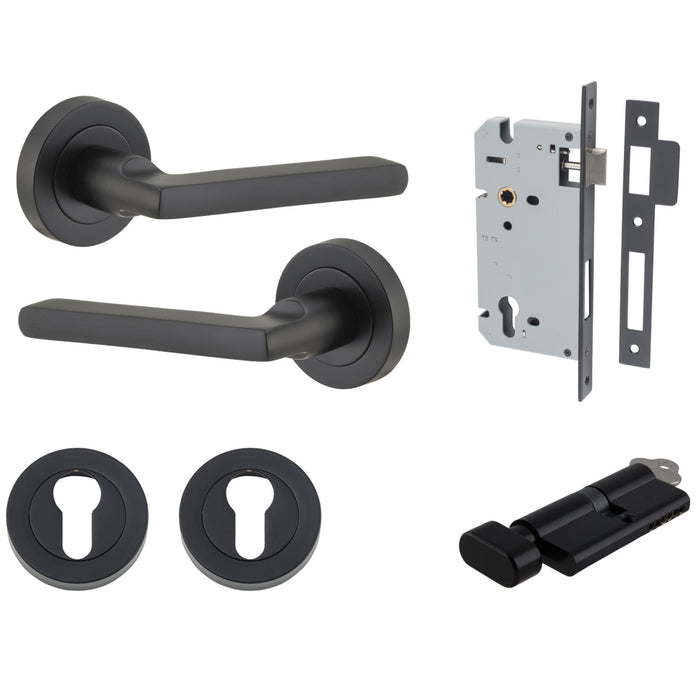 Iver Baltimore Lever Round Rose Entrance Kit with Separate High Security Lock Matte Black 9213KENTR60KT - The Blue Space