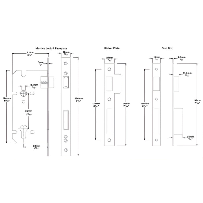 Mortice Lock Iver Baltimore Lever Round Rose Entrance Kit with Separate High Security Lock Satin Nickel 9219KENTR60KT - The Blue Space