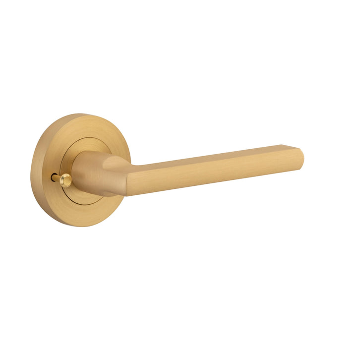 Single Iver Baltimore Lever Round Rose (Inbuilt Privacy) Brushed Brass 9365KIBPRIV60 - The Blue Space