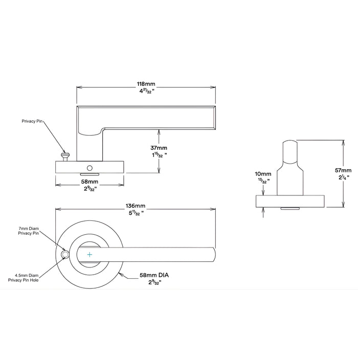 Line Drawing Iver Baltimore Lever Round Rose (Inbuilt Privacy) Brushed Brass 9365KIBPRIV60 - The Blue Space