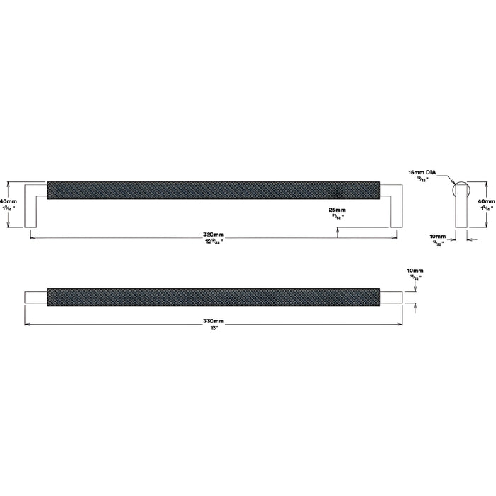 Line Drawing Iver Brunswick 320mm Cabinet Pull Handle Satin Nickel 22135 - The Blue Space