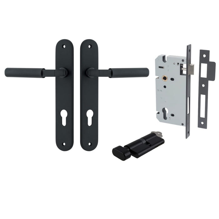 Iver Brunswick Lever Oval Backplate Entrance Kit with High Security Lock Matte Black  12768KENTR60KT - The Blue Space