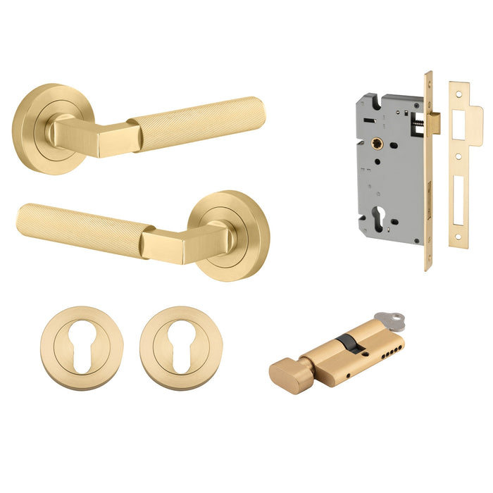Iver Brunswick Lever Round Rose Entrance Kit with High Security Lock Brushed Gold  16261KENTR60KT - The Blue Space