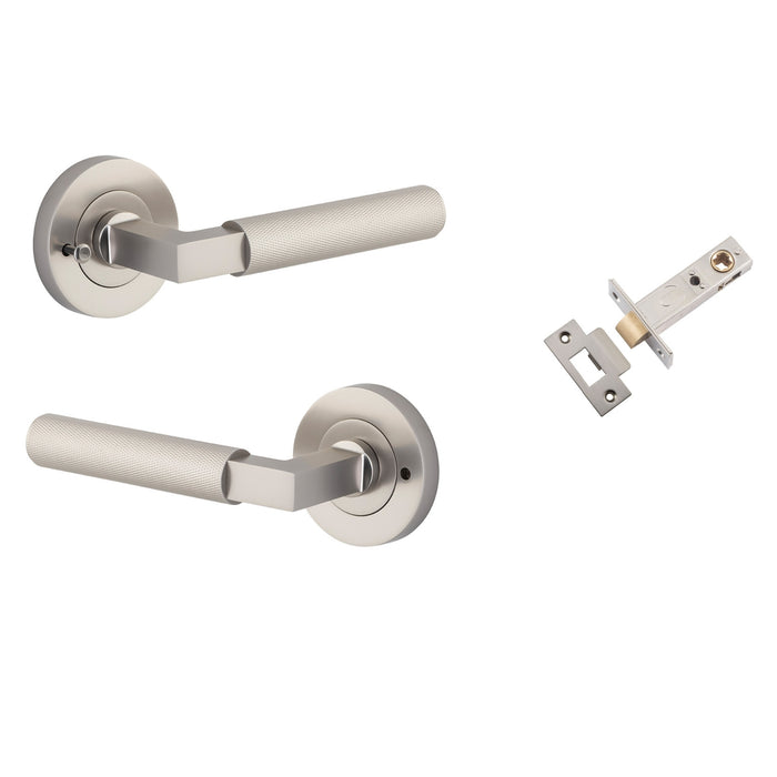 Iver Brunswick Lever Round Rose Privacy Kit Satin Nickel  0359KIBPRIV60 - The Blue Space