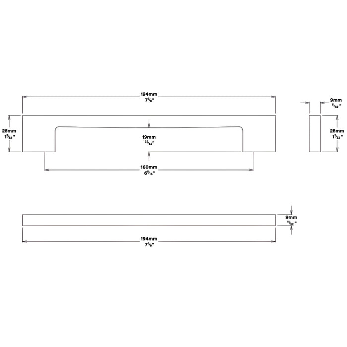 Line Drawing Iver Cali 160mm Cabinet Pull Handle Brushed Brass SDG-0556 - The Blue Space