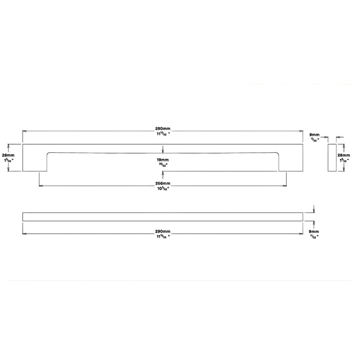 Line Drawing Iver Cali 256mm Cabinet Pull Handle Brushed Brass SDG-0557 - The Blue Space