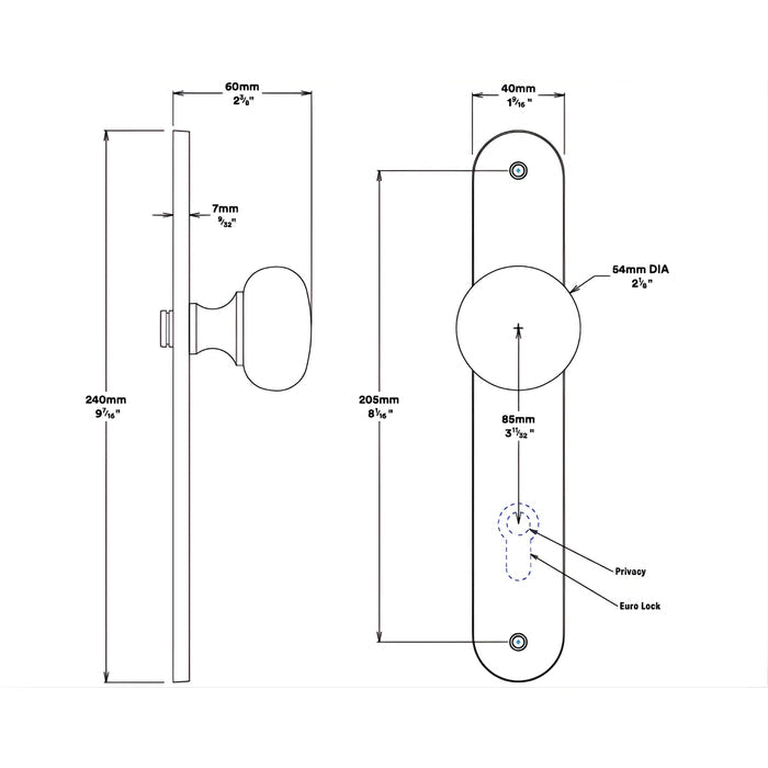 Line Drawing Knob Iver Cambridge Knob Oval Backplate Entrance Kit with High Security Lock Brushed Brass 15334KENTR60KT - The Blue Space