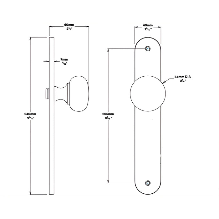 Line Drawing Knob Iver Cambridge Knob Oval Backplate Passage Kit Brushed Brass 15334KPASS60 - The Blue Space