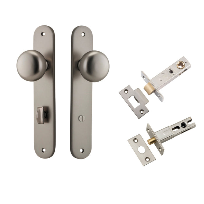 Iver Cambridge Knob Oval Backplate Privacy Kit with Privacy Turn Satin Nickel  14834KPRIV60 - The Blue Space