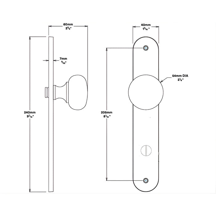 Line Drawing Knob Iver Cambridge Knob Oval Backplate Privacy Kit with Privacy Turn Satin Nickel  14834KPRIV60 - The Blue Space