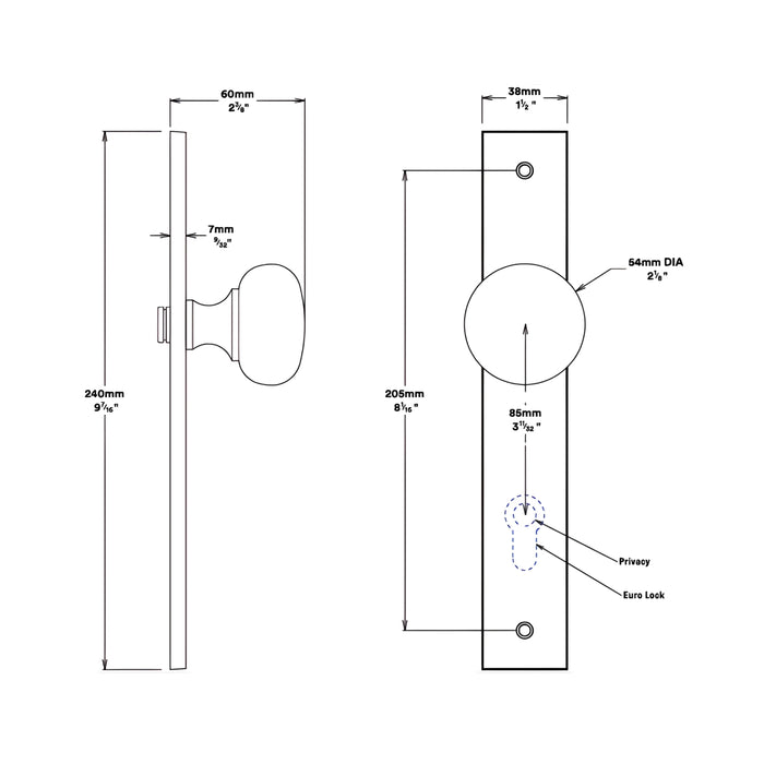 Line Drawing Knob Iver Cambridge Knob Rectangular Backplate Entrance Kit with High Security Lock Matte Black  12822KENTR60KT - The Blue Space