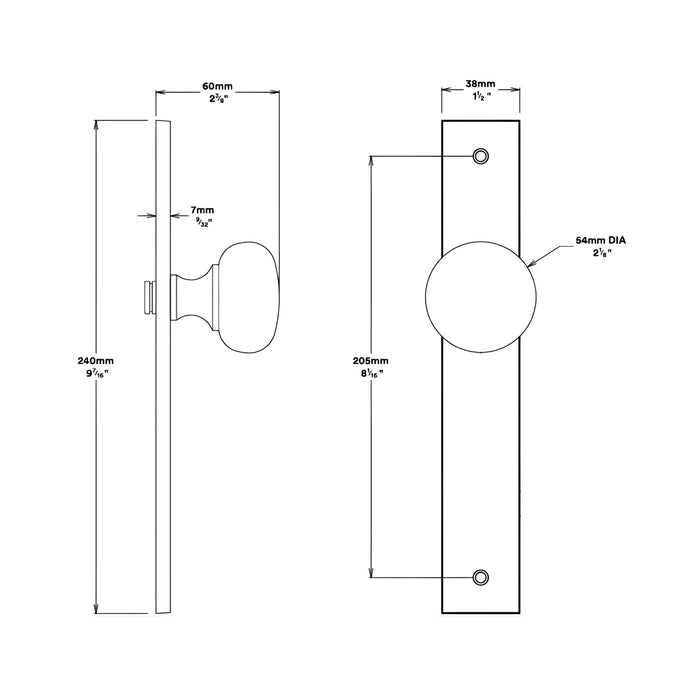 Line Drawing Knob Iver Cambridge Knob Rectangular Backplate Passage Kit Signature Brass 10822KPASS60 - The Blue Space