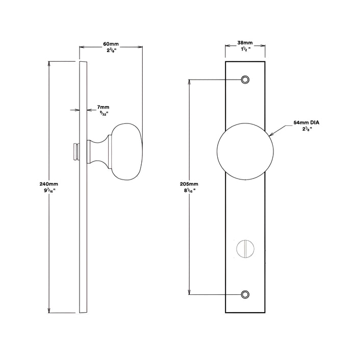 Line Drawing Knob Iver Cambridge Knob Rectangular Backplate Privacy Kit with Privacy Turn Signature Brass 10822KPRIV60 - The Blue Space