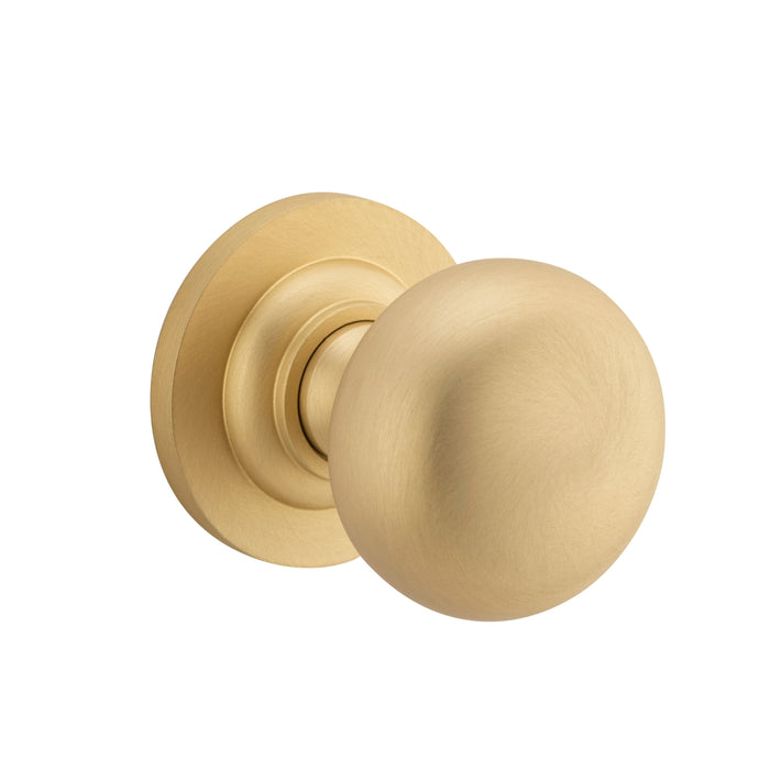 Single Iver Cambridge Knob Round Rose Entrance Kit with Separate High Security Lock Brushed Brass 0252KENTR60KT - The Blue Space