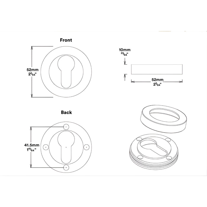 Line Drawing Lock Iver Cambridge Knob Round Rose Entrance Kit with Separate High Security Lock Brushed Brass 0252KENTR60KT - The Blue Space