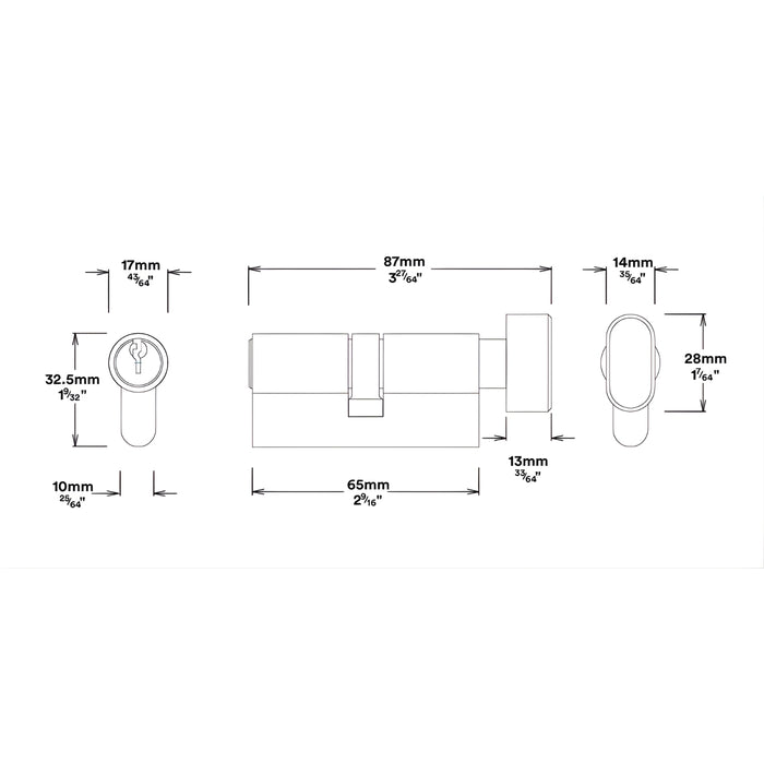 Line Drawing Key Thumb Iver Cambridge Knob Round Rose Entrance Kit with Separate High Security Lock Satin Nickel 0209KENTR60KT - The Blue Space