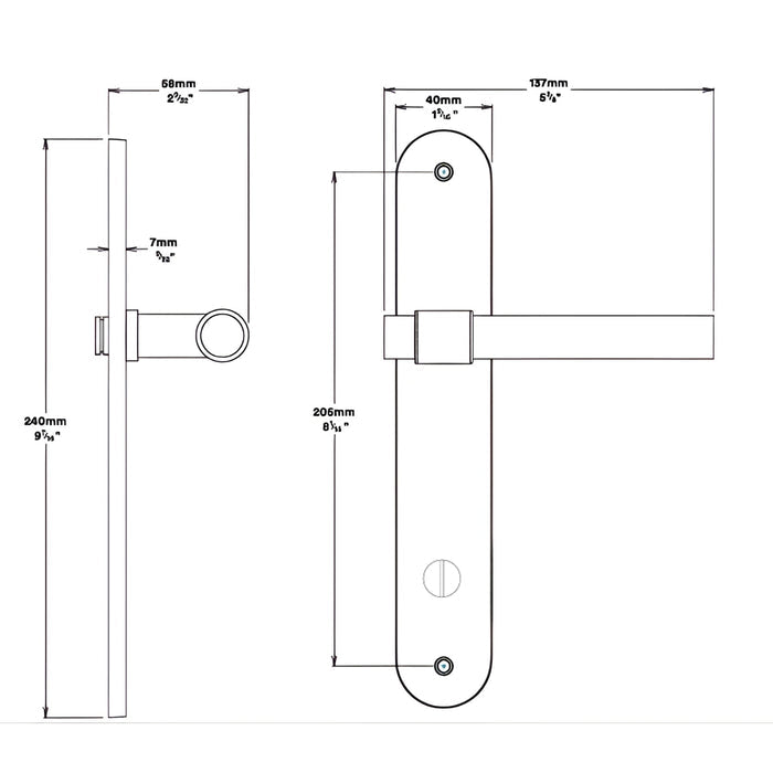 Line Drawing Iver Helsinki Lever Oval Backplate Privacy Kit with Privacy Turn Brushed Gold PVD 16400KPRIV60 - The Blue Space