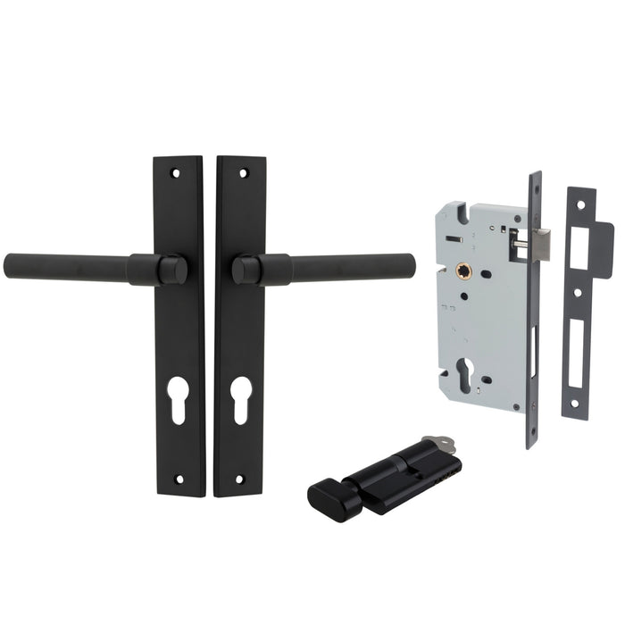 Iver Helsinki Lever Rectangular Backplate Entrance Kit with High Security Lock Matte Black 12896KENTR60KT - The Blue Space
