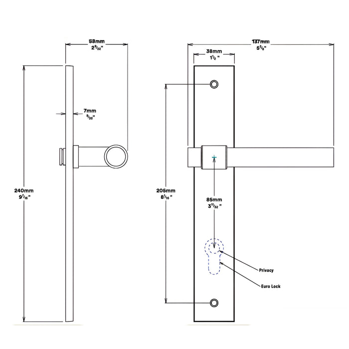 Line Drawing Iver Helsinki Lever Rectangular Backplate Entrance Kit with High Security Lock Matte Black 12896KENTR60KT - The Blue Space