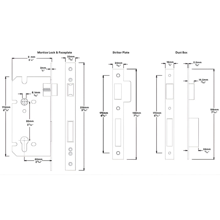 Mortice Lock Iver Helsinki Lever Rectangular Backplate Entrance Kit with High Security Lock Matte Black 12896KENTR60KT - The Blue Space