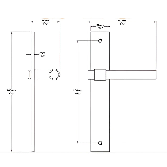 Line Drawing Iver Helsinki Lever Rectangular Backplate Passage Kit Matte Black 12896KPASS60 - The Blue Space
