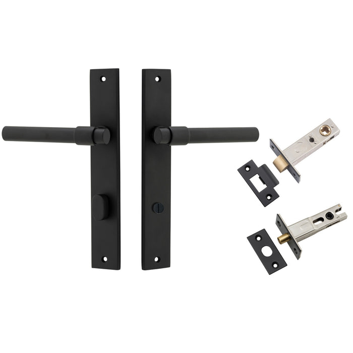 Iver Helsinki Lever Rectangular Backplate Privacy Kit with Privacy Turn Matte Black 12896KPRIV60 - The Blue Space