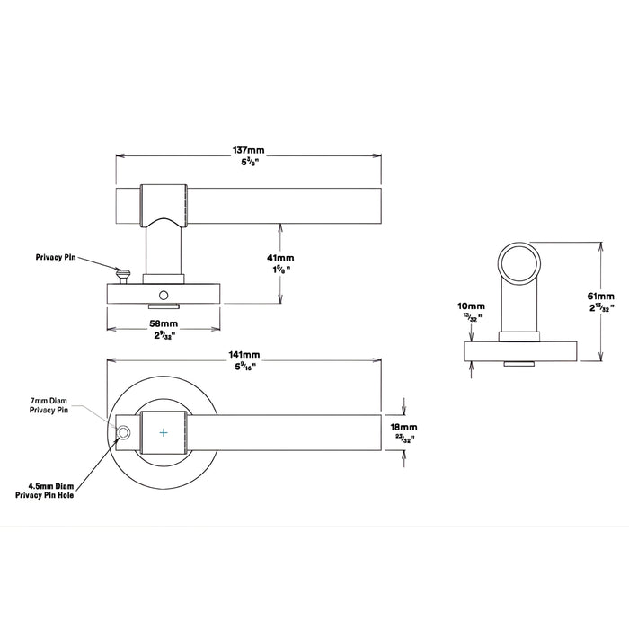 Line Drawing Iver Helsinki Lever Round Rose (Inbuilt Privacy) Satin Nickel 20629KIBPRIV60 - The Blue Space