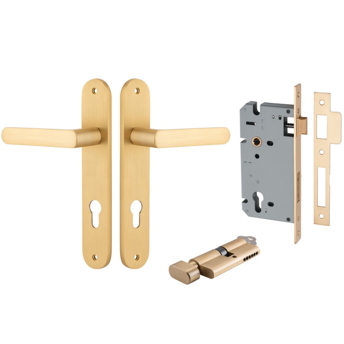 Iver Osaka Lever Oval Backplate Entrance Kit with High Security Lock Brushed Brass 15364KENTR60KT - The Blue Space