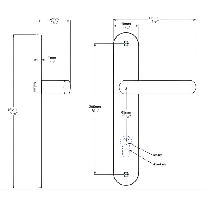 Line Drawing Iver Osaka Lever Oval Backplate Entrance Kit with High Security Lock Matte Black 12864KENTR60KT - The Blue Space