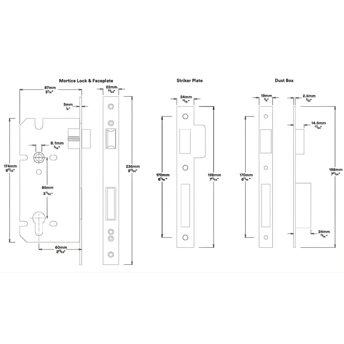 Mortice Lock Iver Osaka Lever Oval Backplate Entrance Kit with High Security Lock Matte Black 12864KENTR60KT - The Blue Space