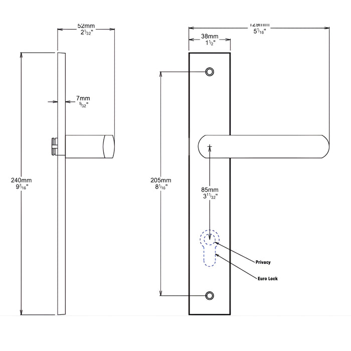 Line Drawing Iver Osaka Lever Rectangular Backplate Entrance Kit with High Security Lock Matte Black  12860KENTR60KT - The Blue Space